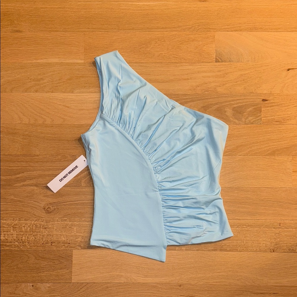 Princess Polly Pale Blue One-Shoulder Ruched Crop Top